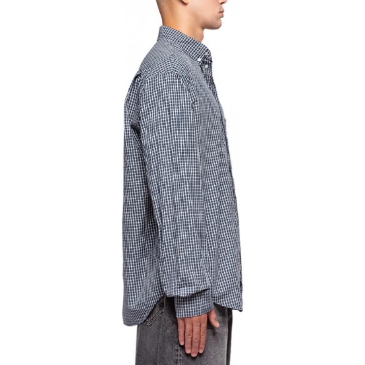 Shop Balenciaga FW22  Oversized Plaid Long Sleeve Shirt Blue. 690340TMM373768