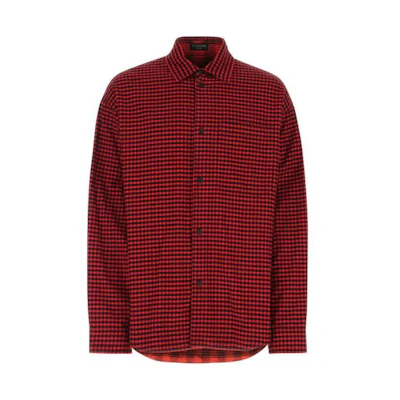 Balenciaga FW22 Red Checkered Print Long-Sleeve Shirt Regular Fit 720105TNM236400