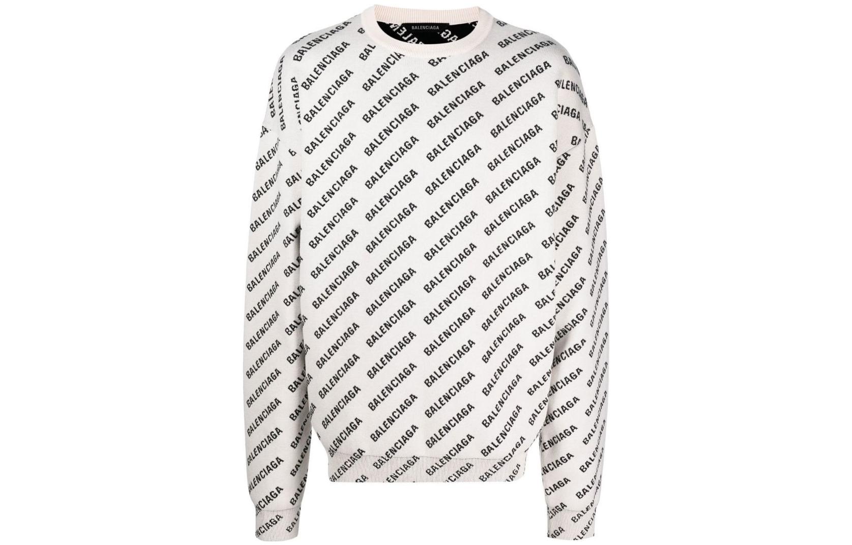 Order 巴黎世家 FW22 全版Logo提花圓領毛衣 白色 702952T32339054