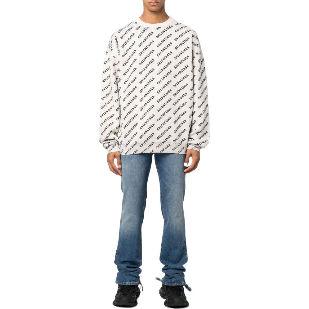 Lookbook 巴黎世家 FW22 全版Logo提花圓領毛衣 白色 702952T32339054