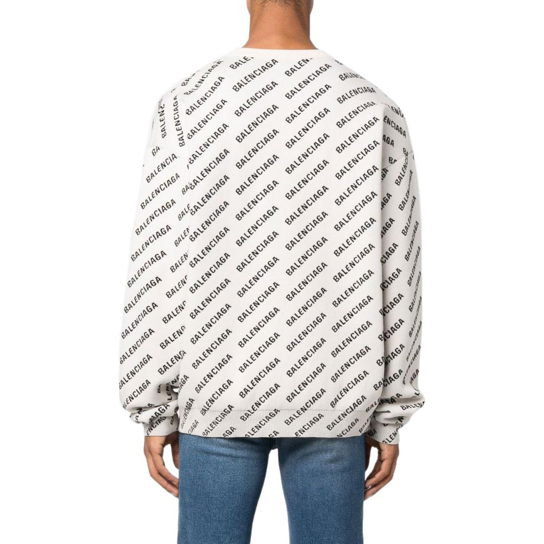 Shop 巴黎世家 FW22 全版Logo提花圓領毛衣 白色 702952T32339054