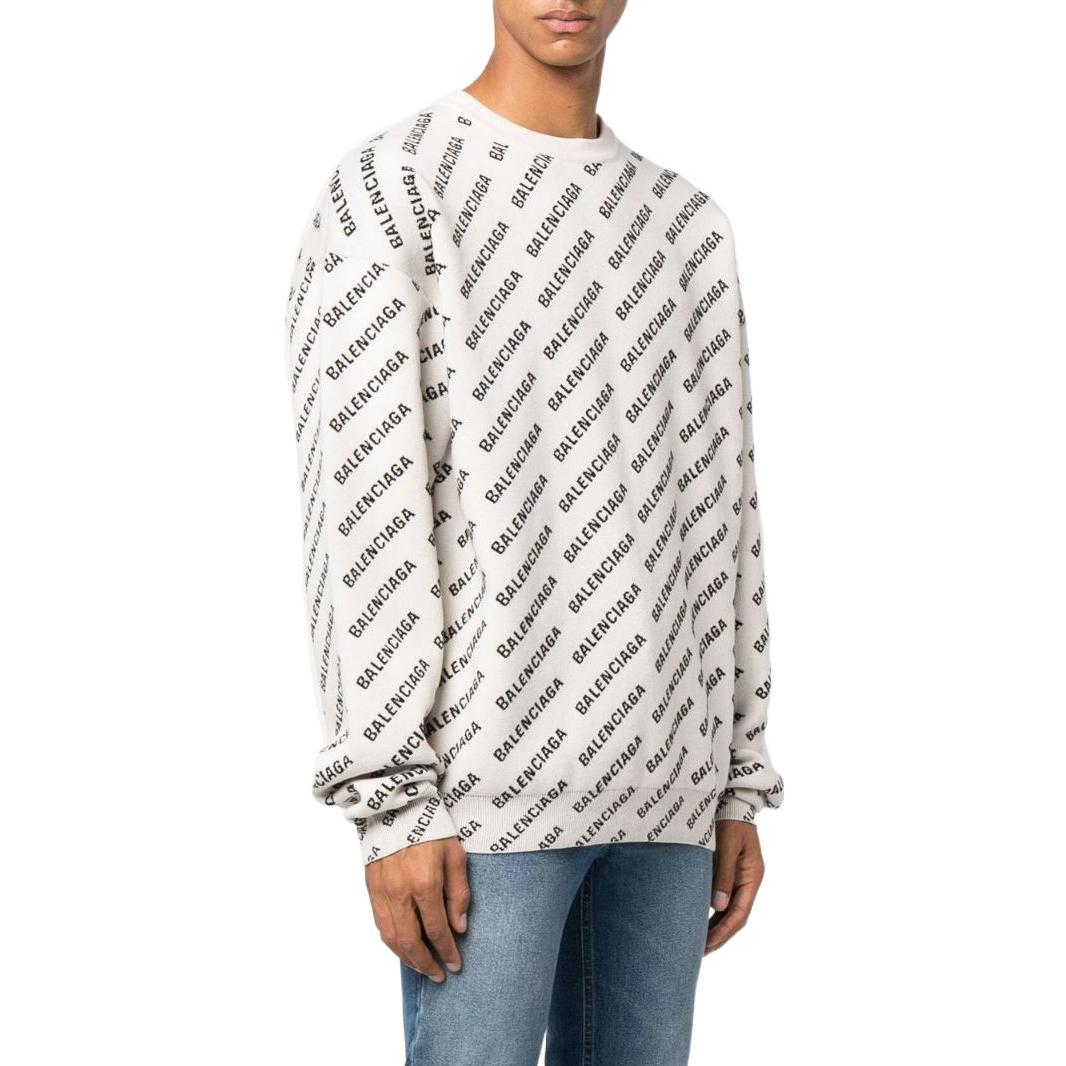 Purchase 巴黎世家 FW22 全版Logo提花圓領毛衣 白色 702952T32339054