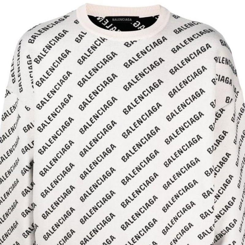 Details for 巴黎世家 FW22 全版Logo提花圓領毛衣 白色 702952T32339054