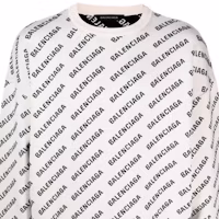 Details for Balenciaga FW22 All-Over Logo Jacquard Crewneck Sweater White . 702952T32339054
