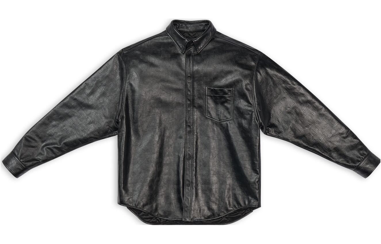 Balenciaga FW22 All-Over Logo Leather Jacket Men’s Black. 704420TMS161000