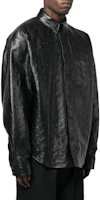 Details for Chaqueta de Cuero Negra Balenciaga FW22 Hombre con Logo por Todas Partes. 704420TMS161000