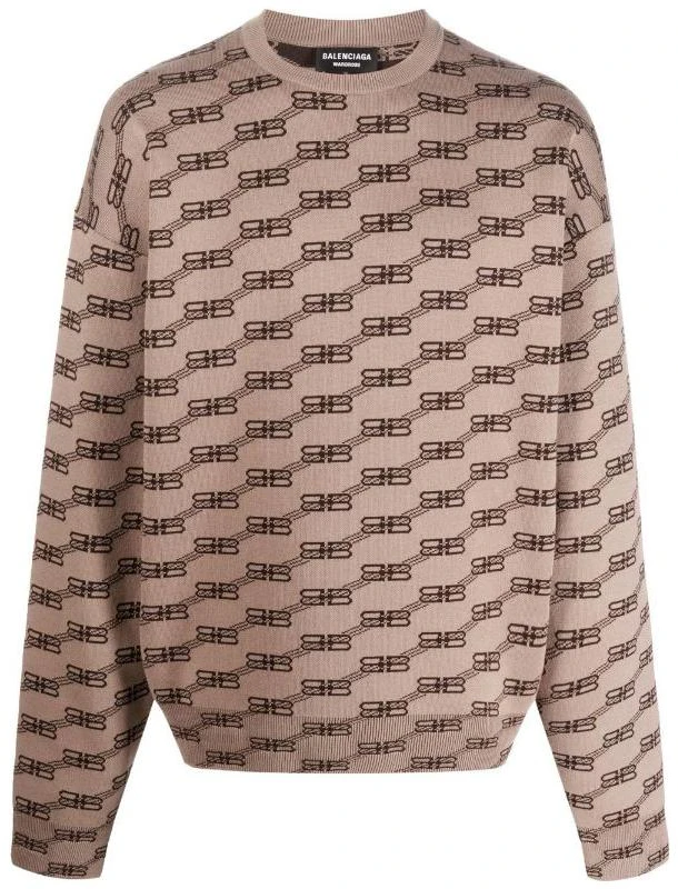 balenciaga-fw-22-all-over-logo-oversized-brown-knit-sweater-unisex-long-sleeve-705033-t32539378