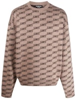 Balenciaga FW22 All-Over Logo Oversized Brown Knit Sweater Unisex Long Sleeve. 705033T32539378 Balenciaga FW22 All-Over Logo Oversized Brown Knit Sweater Unisex Long Sleeve. 705033T32539378