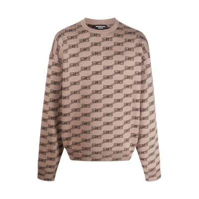 Balenciaga FW22 All-Over Logo Oversized Brown Knit Sweater Unisex Long Sleeve. 705033T32539378