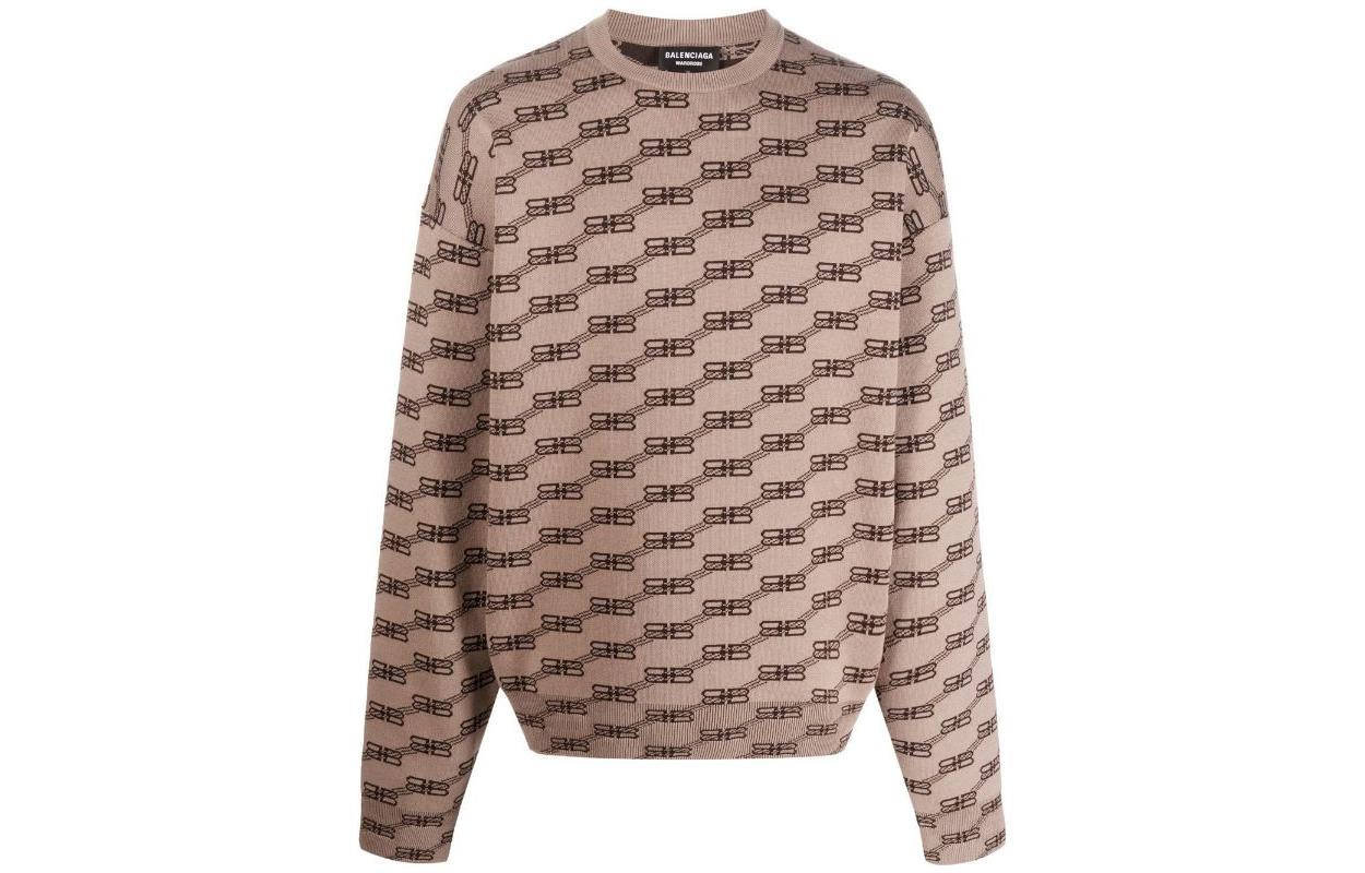 Order バレンシアガ FW22 ロゴ オーバーサイズ ブラウン ニット セーター 男女兼用 長袖. 705033T32539378