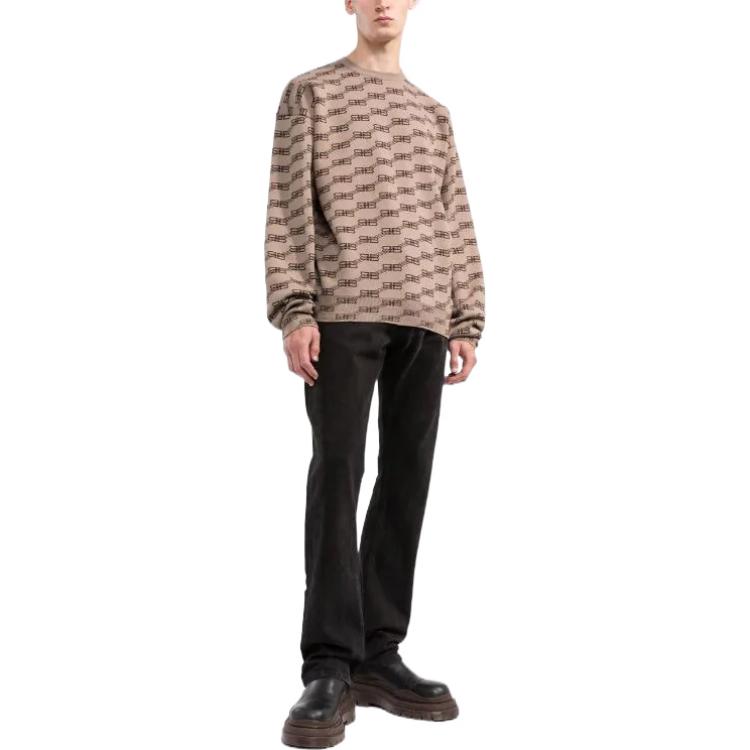 Lookbook バレンシアガ FW22 ロゴ オーバーサイズ ブラウン ニット セーター 男女兼用 長袖. 705033T32539378