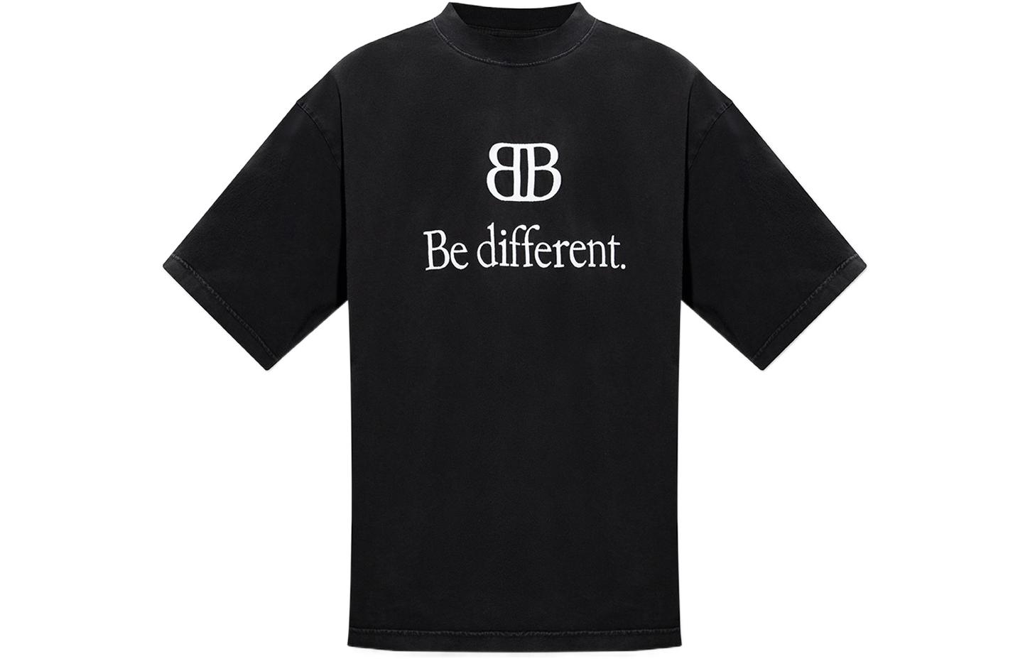 Buy Balenciaga FW22 Be Different 2B Logo Embroidered Black Crewneck T-Shirt . 612966TNVU91070