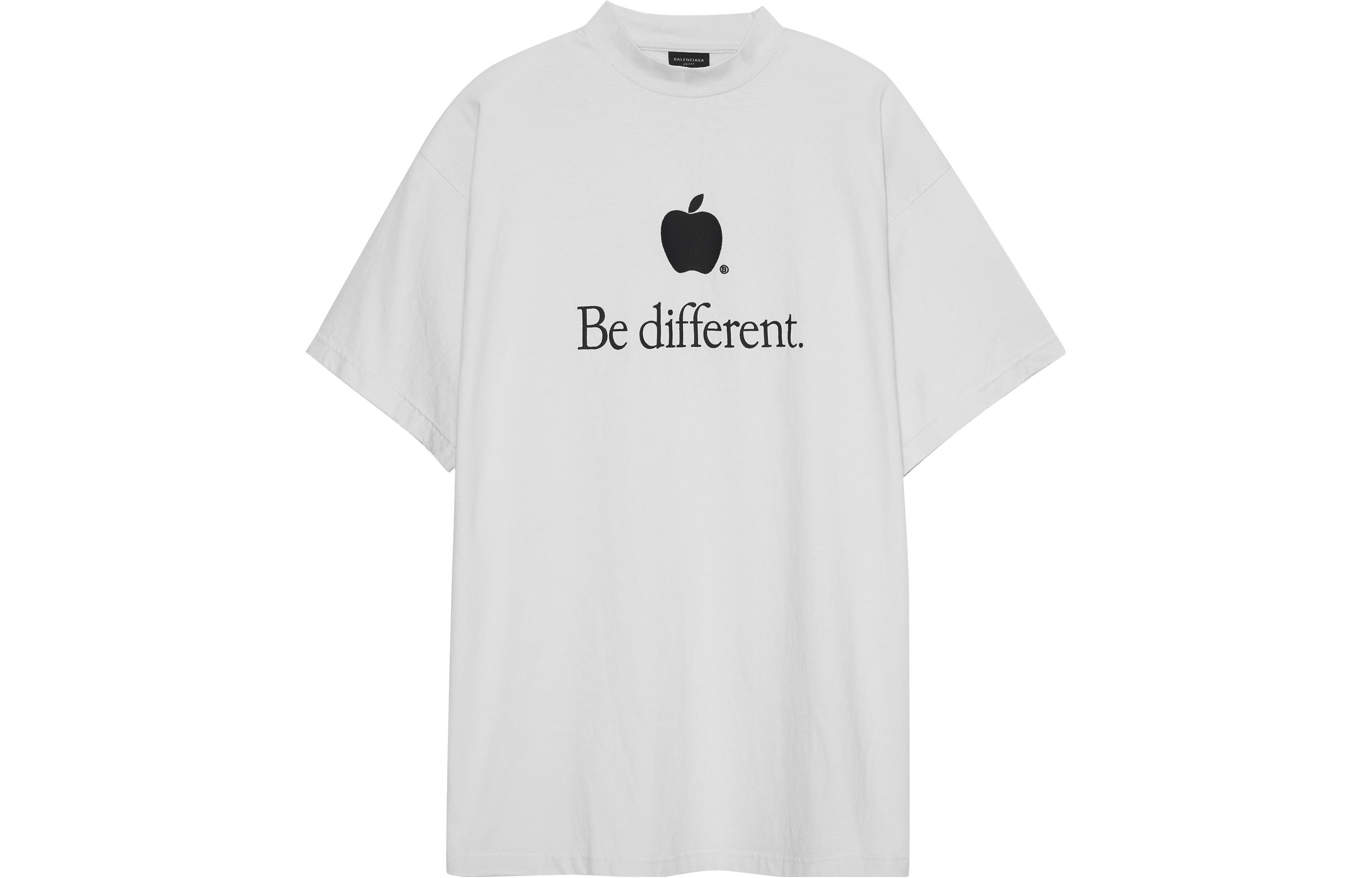 Balenciaga FW22 Be Different Apple Logo Oversized Unisex T-Shirt White. 712398TNVB39784