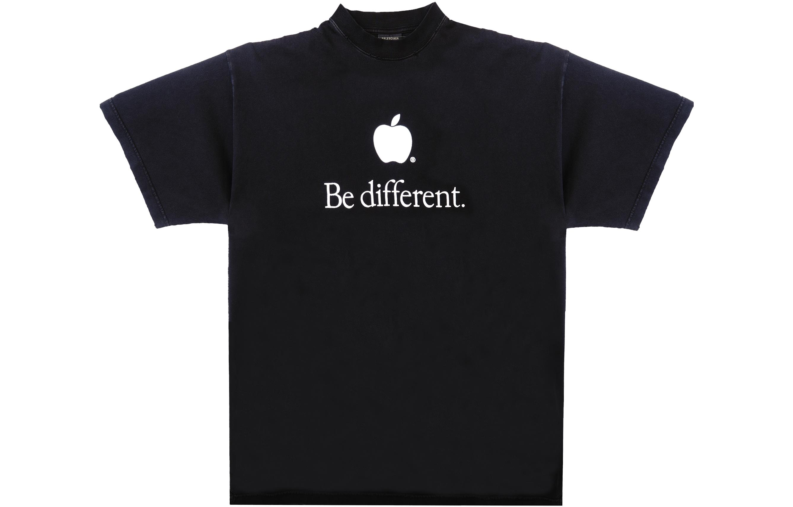 Order Balenciaga FW22 Be Different Apple Logo Print Black Tee Unisex. 712398TNVB31070