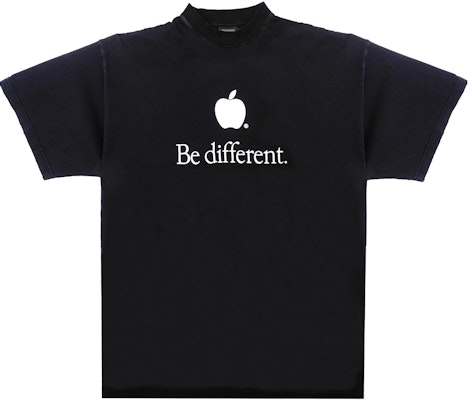 Balenciaga FW22 Be Different Apple Logo Print Black Tee Unisex. 712398TNVB31070 Order Balenciaga FW22 Be Different Apple Logo Print Black Tee Unisex. 712398TNVB31070