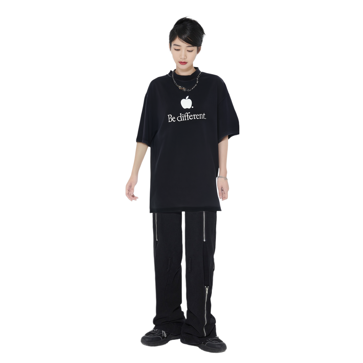 Purchase Balenciaga FW22 Be Different Apple Logo Print Black Tee Unisex. 712398TNVB31070
