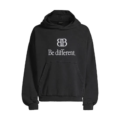 Balenciaga FW22 Be Different Logo Print Oversized Hoodie Black Fashion. 720406TNVB41070