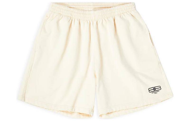 Order Balenciaga FW22 Pantalones Cortos Beige Logo Relaxed Fit con Cintura Elástica Hombre 676137TMVG69069