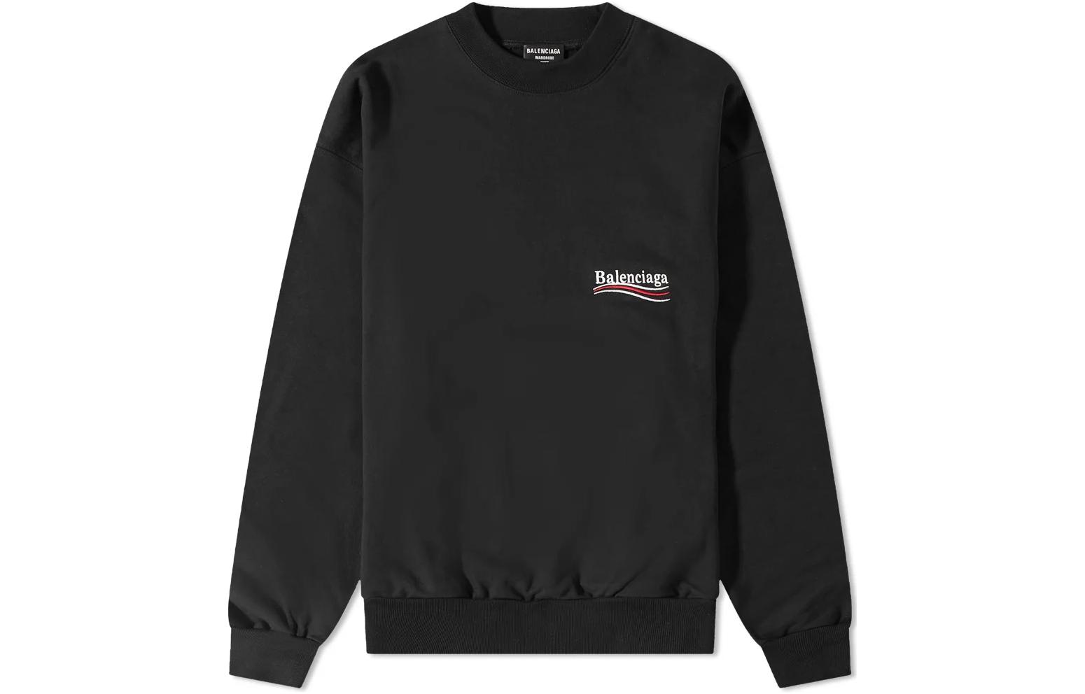 Balenciaga FW22 Black Embroidered Logo Crewneck Sweatshirt Unisex Regular Fit 697869TKVI91070