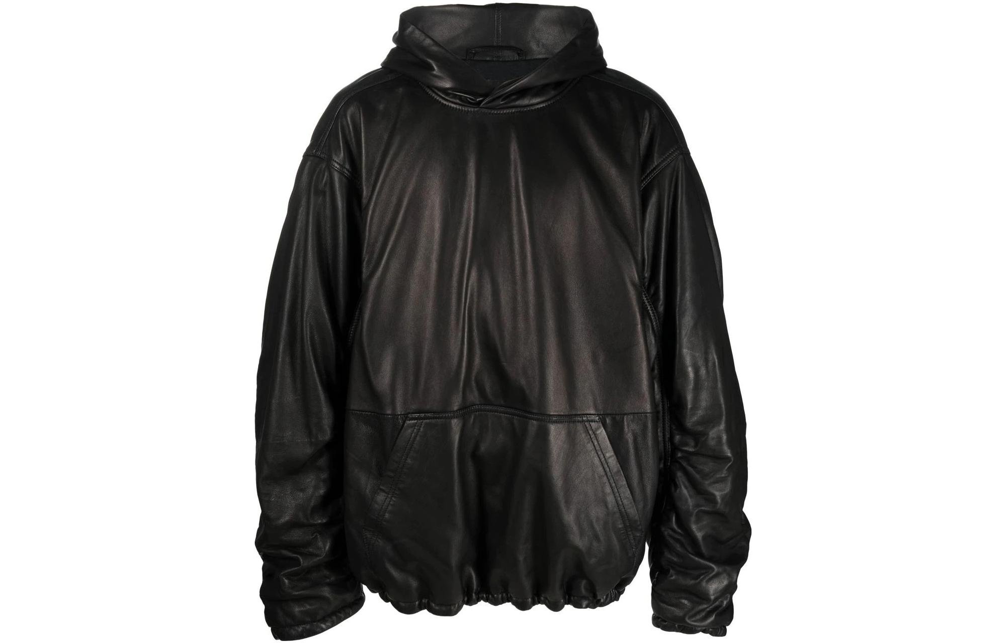 Balenciaga FW22 Black Leather Hoodie Pullover Long Sleeve Sweater 719212TMS021000