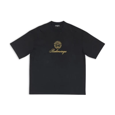 Balenciaga FW22 Black Logo Print Crewneck T-Shirt Regular Fit Casual Tee 612966TMVL41075