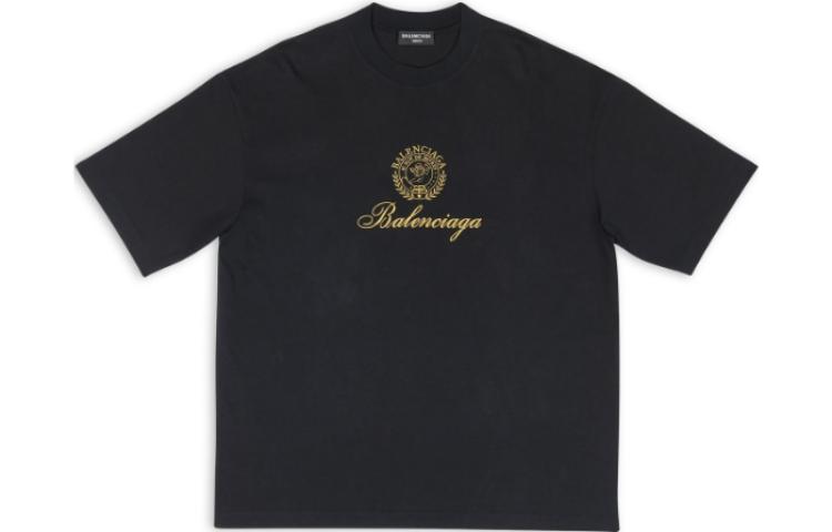 Balenciaga FW22 Black Logo Print Crewneck T-Shirt  Regular Fit Casual Tee 612966TMVL41075 圖 2