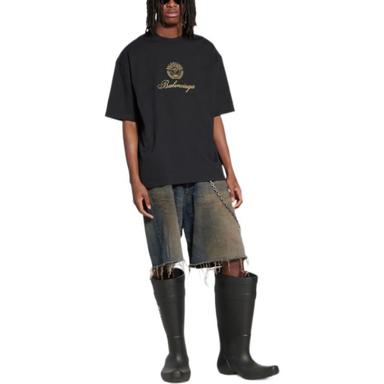Balenciaga FW22 Black Logo Print Crewneck T-Shirt  Regular Fit Casual Tee 612966TMVL41075 圖 4