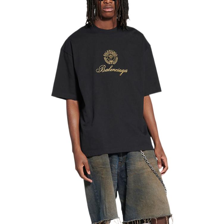 Balenciaga FW22 Black Logo Print Crewneck T-Shirt  Regular Fit Casual Tee 612966TMVL41075 圖 5