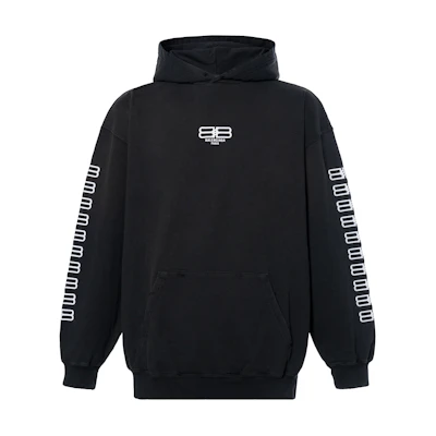 Balenciaga FW22 Black Logo Print Oversized Hoodie Pullover 570811TMVG69034
