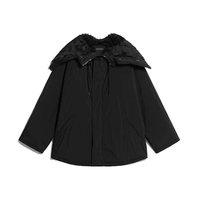 Balenciaga FW22 Black Oversized Solid Color Hooded Jacket Mens Casual Style 720317TNO451000