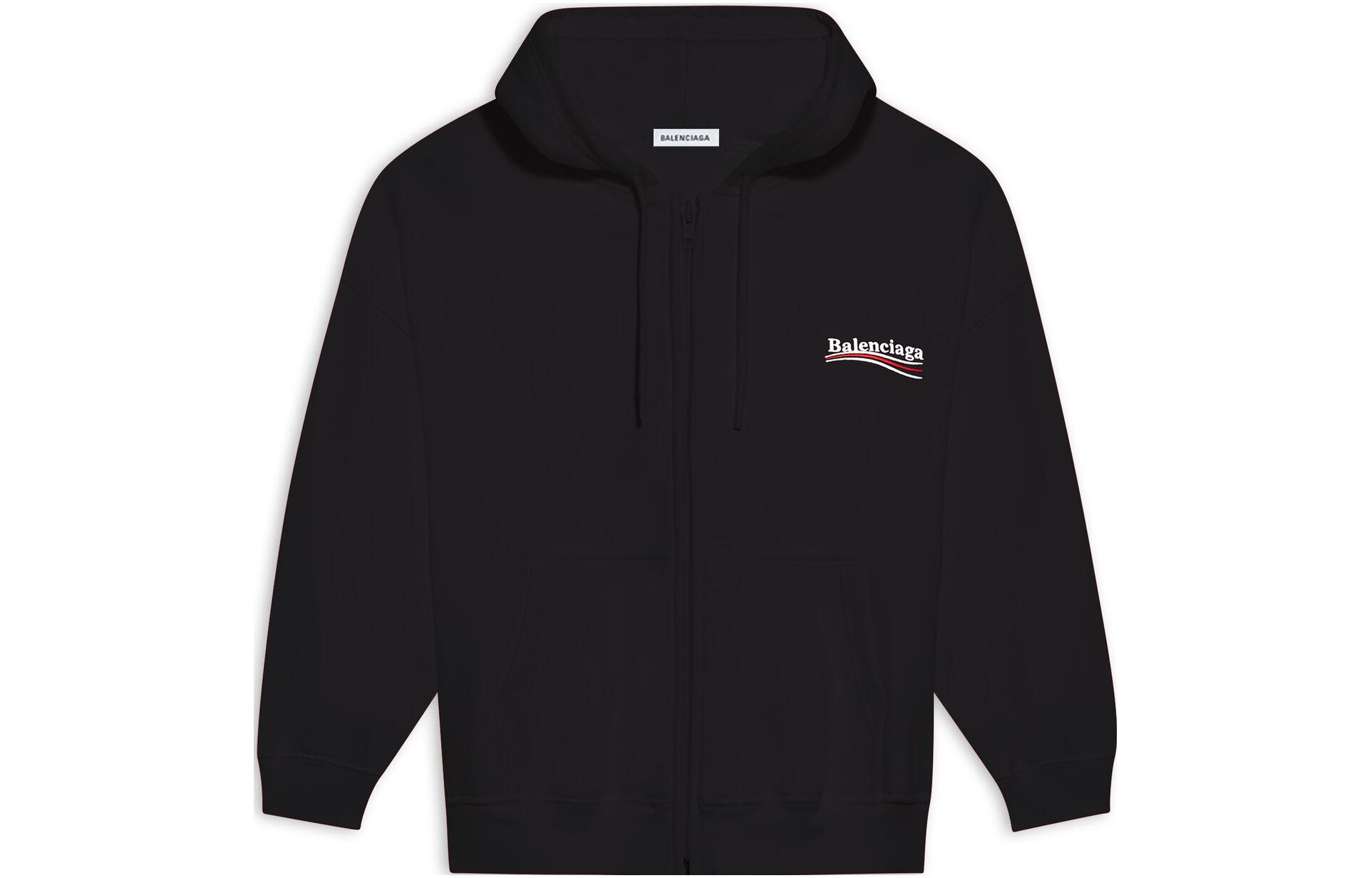 Balenciaga FW22 Black Slim Fit Zip Hoodie with Logo Print 620972TKVI91070