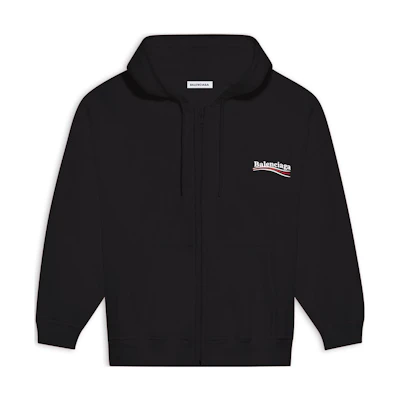 Balenciaga FW22 Black Slim Fit Zip Hoodie with Logo Print 620972TKVI91070