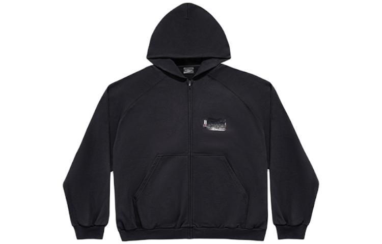 Balenciaga FW22 Black Zip Pocket Hoodie Loose-Fit Casual Sweater 720425TNVG21089