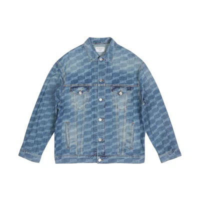 Balenciaga FW22 Blue Logo Print Denim Jacket Loose Fit Single-Breasted 675208TMW374437