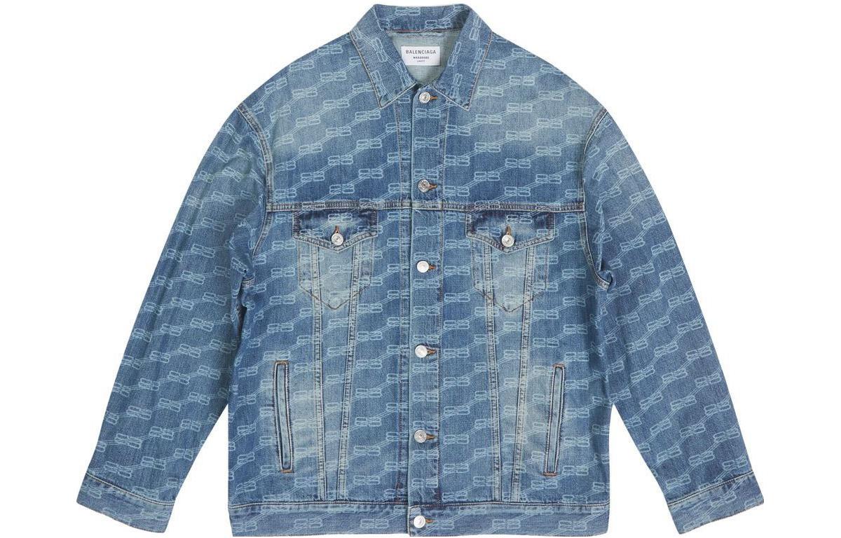 Order Balenciaga FW22 Jaket Denim Biru Cetakan Logo Longgar Single-Breasted 675208TMW374437