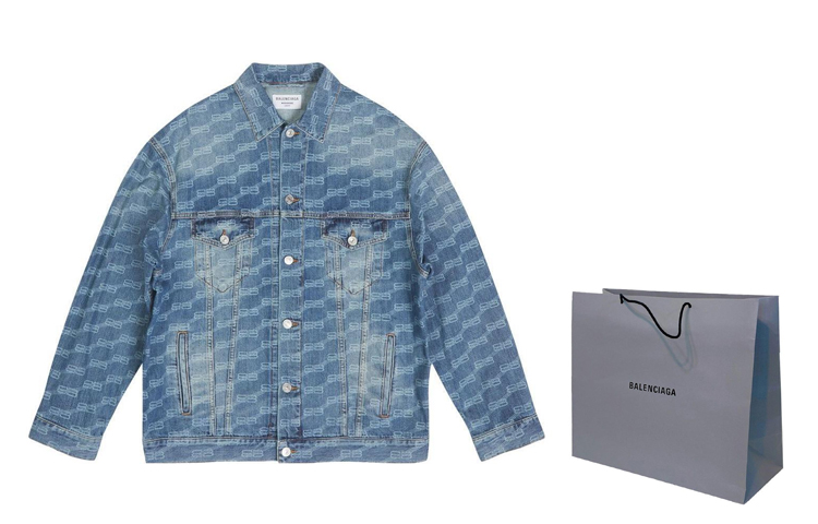 Lookbook Balenciaga FW22 Jaket Denim Biru Cetakan Logo Longgar Single-Breasted 675208TMW374437