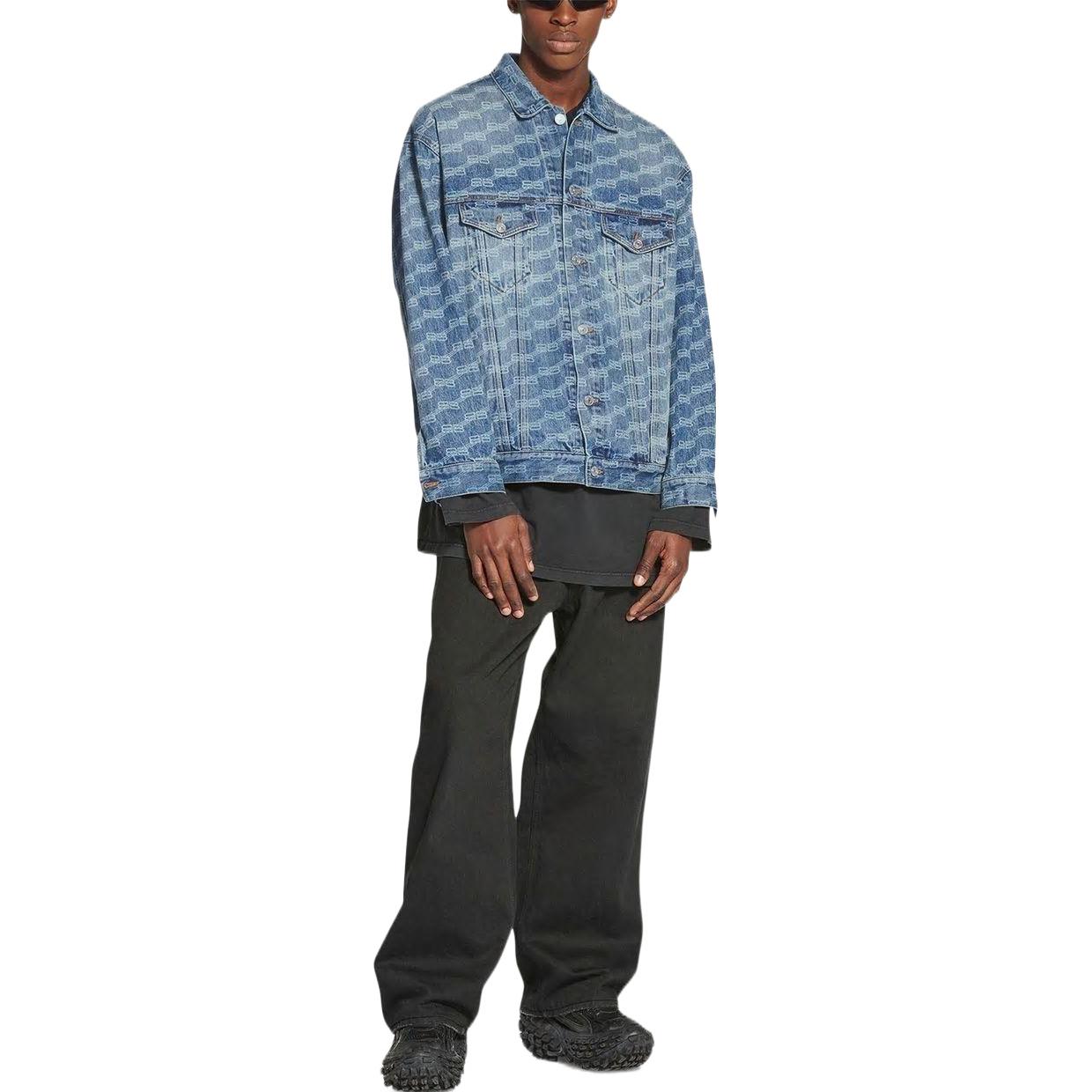 Shop Balenciaga FW22 Jaket Denim Biru Cetakan Logo Longgar Single-Breasted 675208TMW374437