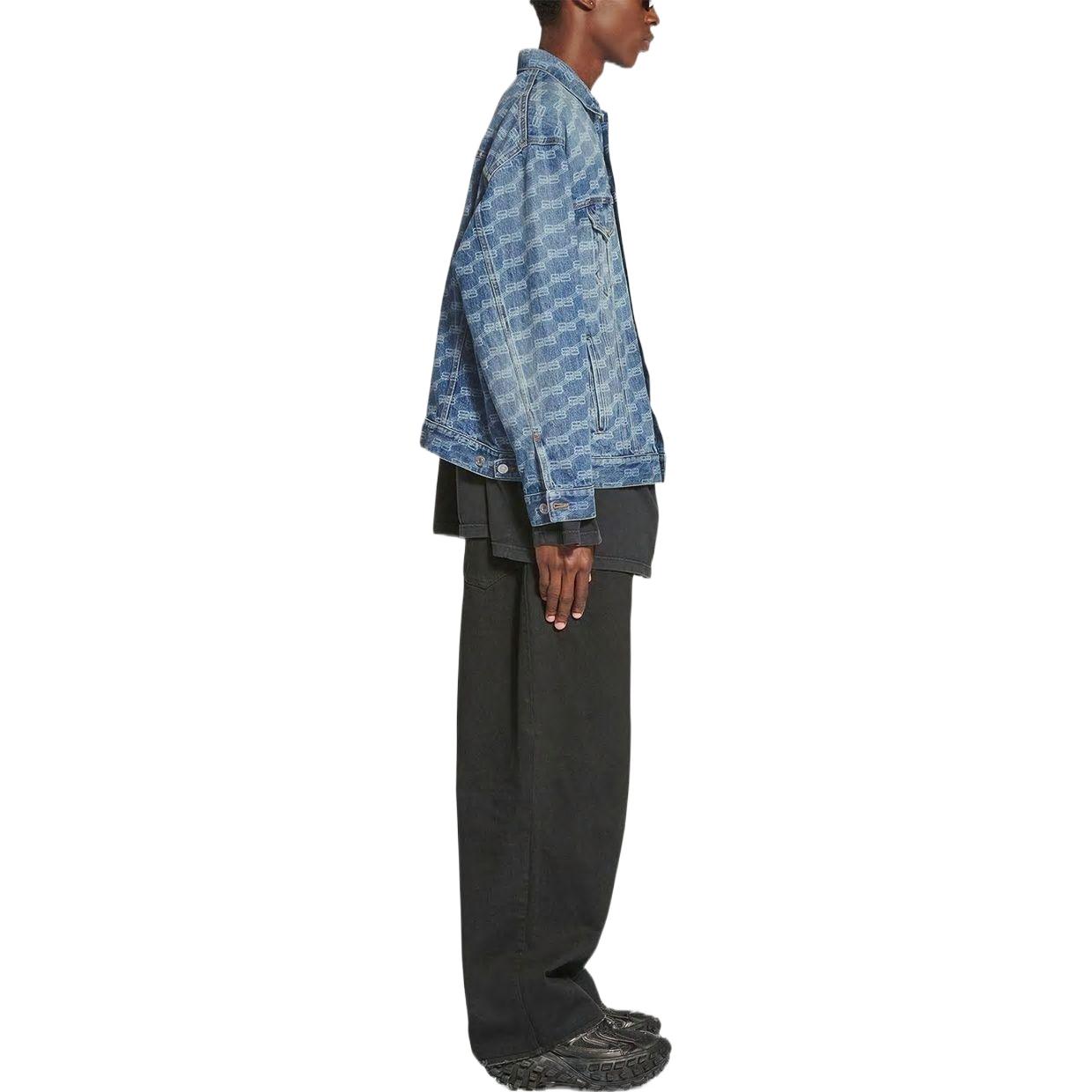 Details for Balenciaga FW22 Jaket Denim Biru Cetakan Logo Longgar Single-Breasted 675208TMW374437