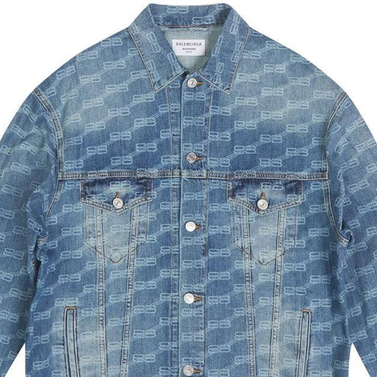 Sizing Balenciaga FW22 Jaket Denim Biru Cetakan Logo Longgar Single-Breasted 675208TMW374437