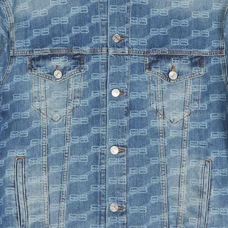 Cheap Balenciaga FW22 Jaket Denim Biru Cetakan Logo Longgar Single-Breasted 675208TMW374437
