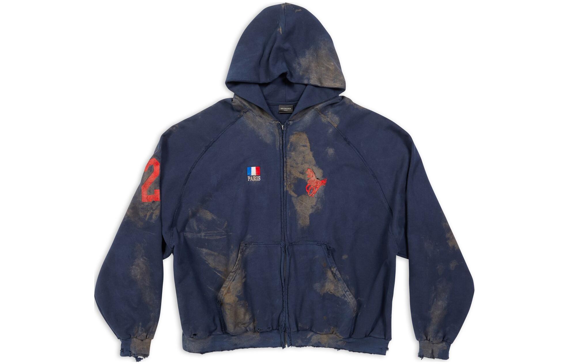 Balenciaga FW22 Blue Oversized Mud-Dyed Zipper Hoodie Jacket Unisex 720425-TNVK7-4100