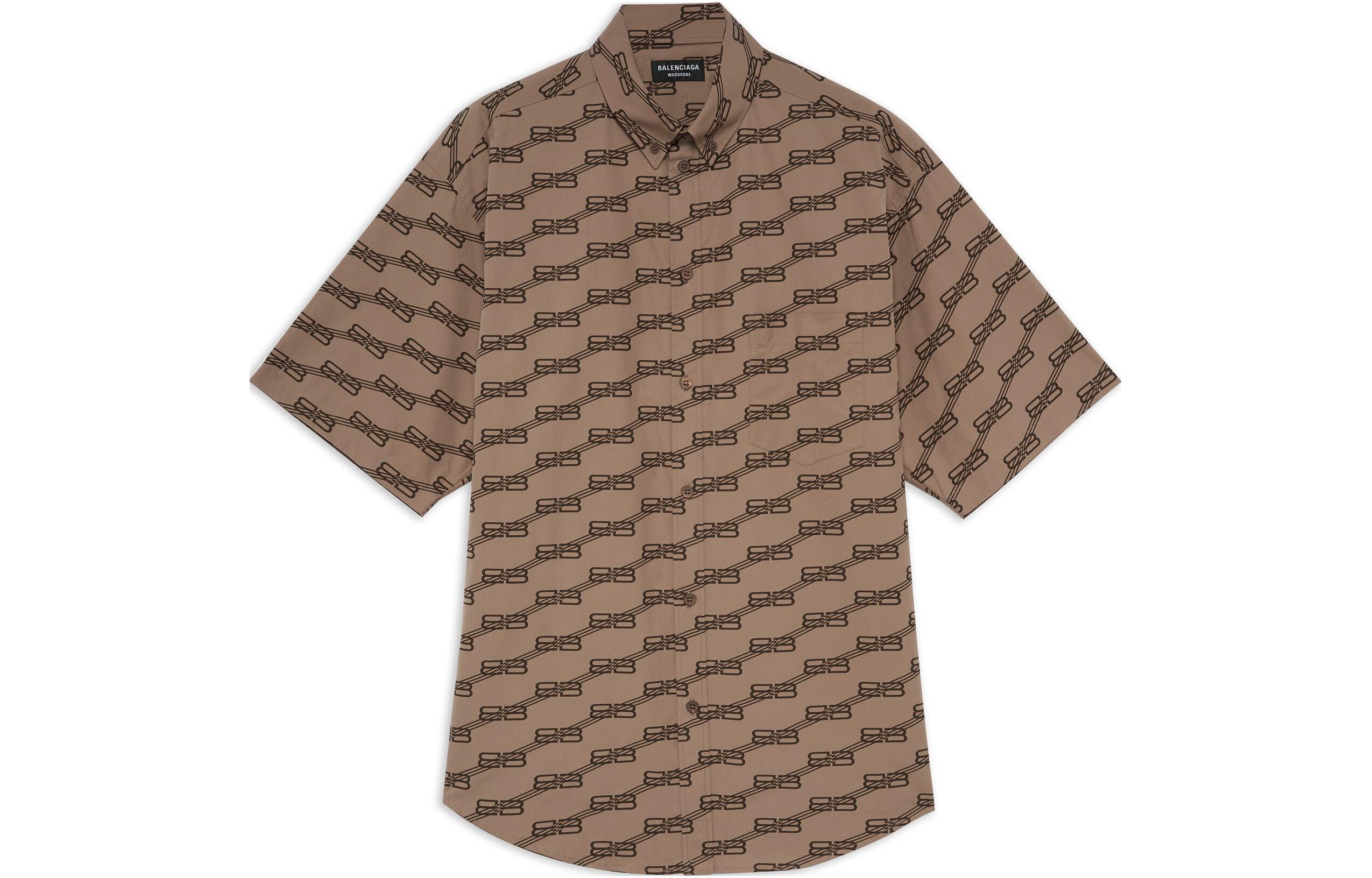 Balenciaga FW22 Brown Monogram Print Short Sleeve Shirt  Regular Fit 681702TML369378