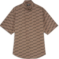 Balenciaga FW22 Brown Monogram Print Short Sleeve Shirt Regular Fit 681702TML369378 Balenciaga FW22 Brown Monogram Print Short Sleeve Shirt Regular Fit 681702TML369378