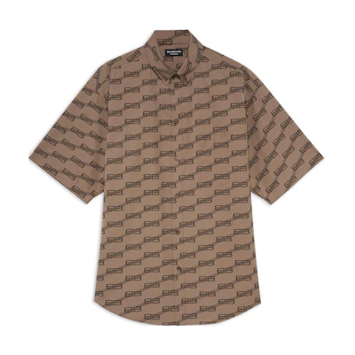 Balenciaga FW22 Brown Monogram Print Short Sleeve Shirt Regular Fit 681702TML369378