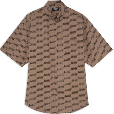 Balenciaga FW22 Kemeja Coklat Monogram Lengan Pendek Regular Fit 681702TML369378 Order Balenciaga FW22 Kemeja Coklat Monogram Lengan Pendek Regular Fit 681702TML369378