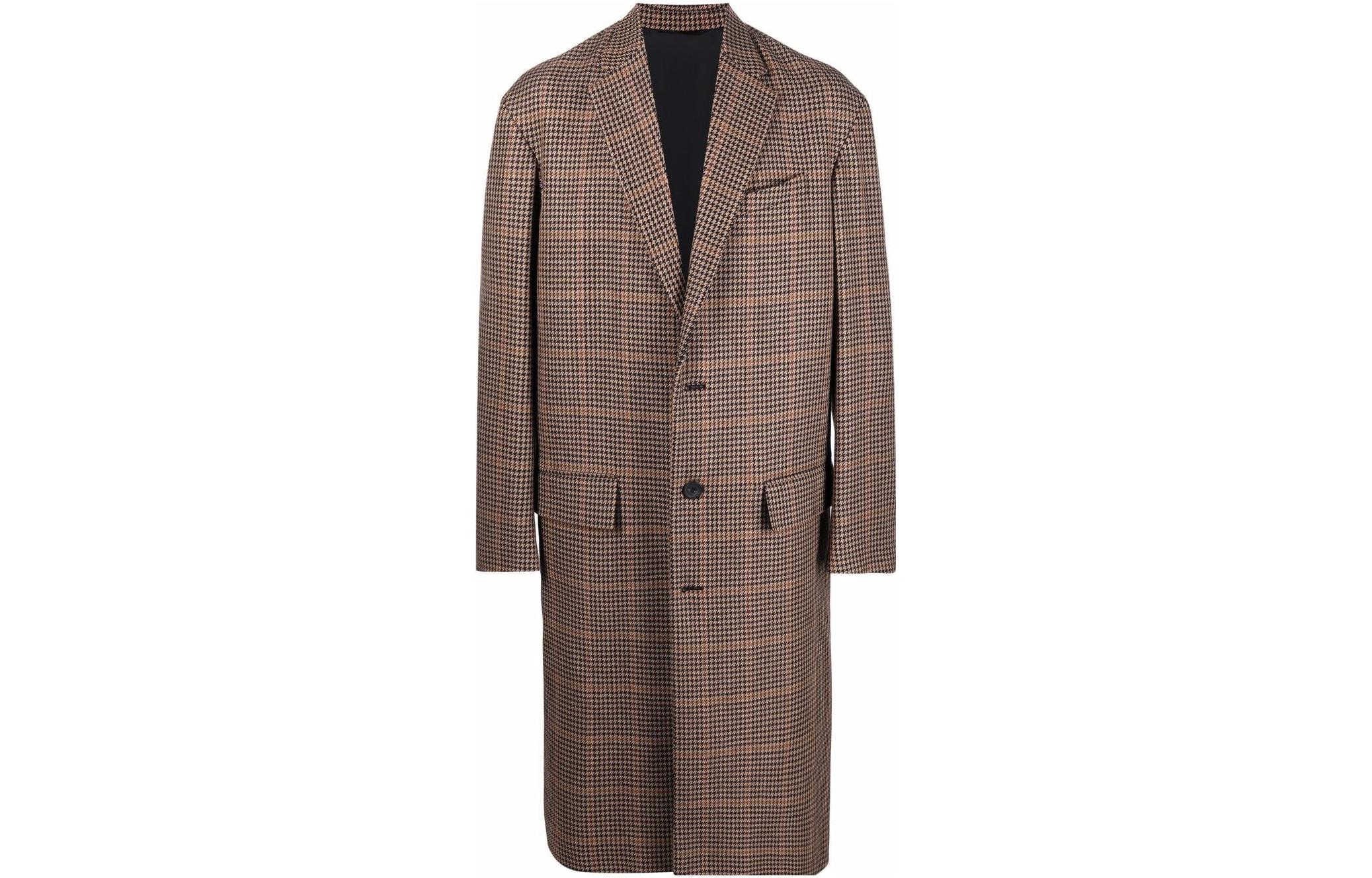Balenciaga FW22 Checked Single-Breasted Long Sleeve Coat Brown Unisex Loose Fit 642221TLU139364