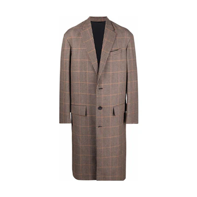 Balenciaga FW22 Checked Single-Breasted Long Sleeve Coat Brown Unisex Loose Fit 642221TLU139364
