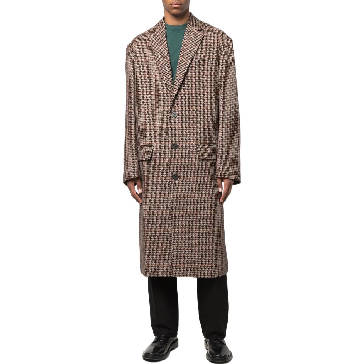 Lookbook 巴黎世家FW22棕色格纹宽松版型单排扣长袖大衣 男女同款 642221TLU139364