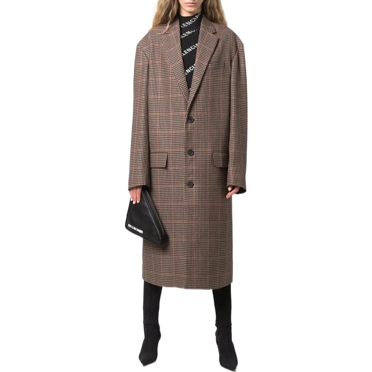 Shop 巴黎世家FW22棕色格纹宽松版型单排扣长袖大衣 男女同款 642221TLU139364