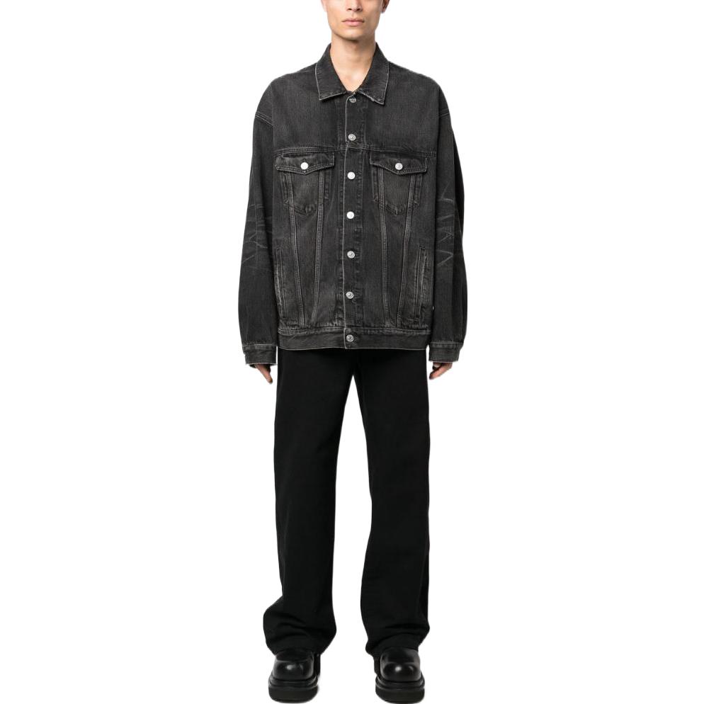 Balenciaga FW22 Distressed Logo Print Denim Jacket Black  Long Sleeve 724647TBP471000 圖 3
